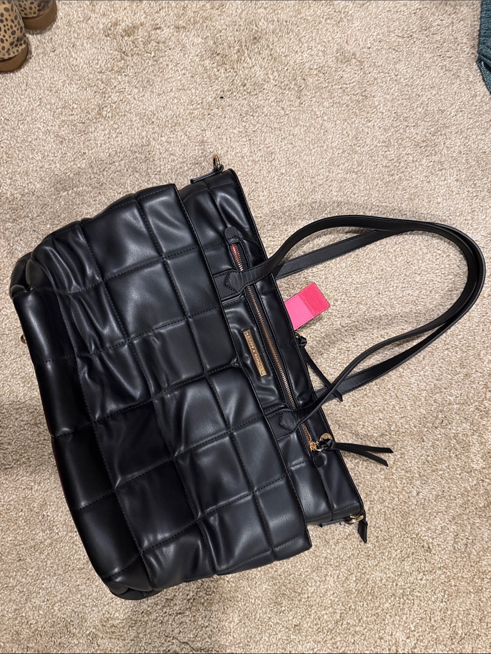 Poppy & Peonies x the Birds Papaya | Black Quilted Tote Bag
